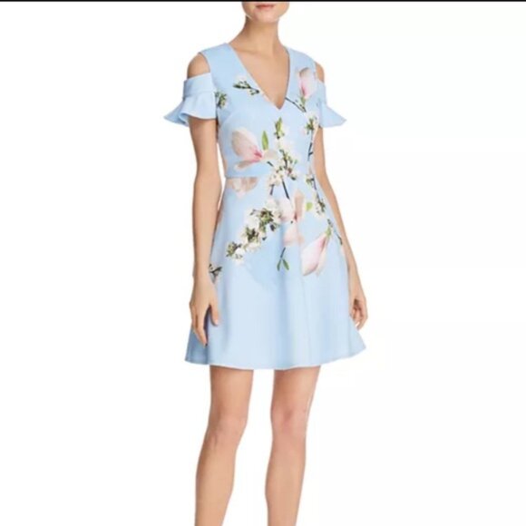 Ted baker effrae harmony cold shoulder blue floral dress - Picture 3 of 8